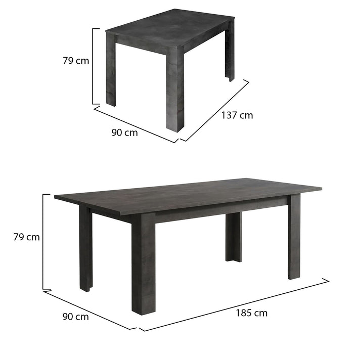 Tavolo allungabile 0, Tavolo da pranzo estensibile, Consolle multiuso con allunghe, Cm 137x90h79, Grigio Cemento
