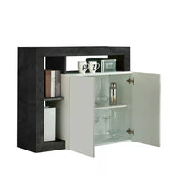 Credenza 0, Madia moderna a 2 ante e vani a giorno, Mobile portaoggetti con ripiani, Buffet da cucina,Made in Italy, cm 108x42xh93, Bianco e Ossido