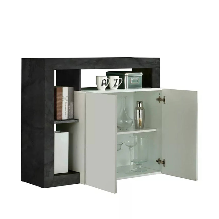 Credenza 0, Madia moderna a 2 ante e vani a giorno, Mobile portaoggetti con ripiani, Buffet da cucina,Made in Italy, cm 108x42xh93, Bianco e Ossido