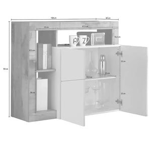 Credenza 0, Madia moderna a 2 ante e vani a giorno, Mobile portaoggetti con ripiani, Buffet da cucina,Made in Italy, cm 108x42xh93, Bianco e Ossido