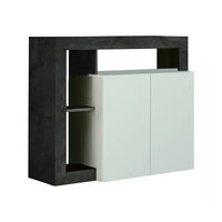 Credenza 0, Madia moderna a 2 ante e vani a giorno, Mobile portaoggetti con ripiani, Buffet da cucina,Made in Italy, cm 108x42xh93, Bianco e Ossido