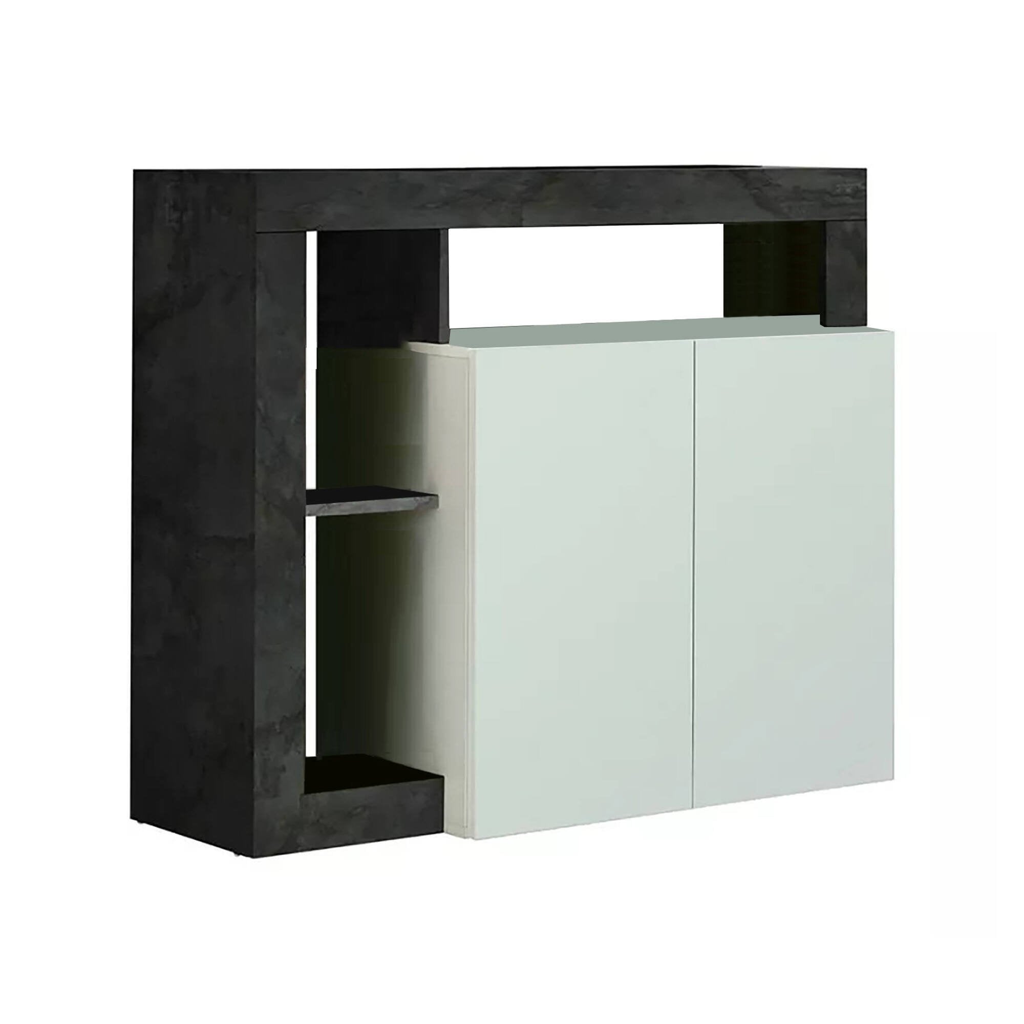 Credenza 0, Madia moderna a 2 ante e vani a giorno, Mobile portaoggetti con ripiani, Buffet da cucina,Made in Italy, cm 108x42xh93, Bianco e Ossido