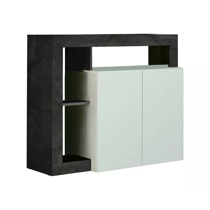 Credenza 0, Madia moderna a 2 ante e vani a giorno, Mobile portaoggetti con ripiani, Buffet da cucina,Made in Italy, cm 108x42xh93, Bianco e Ossido