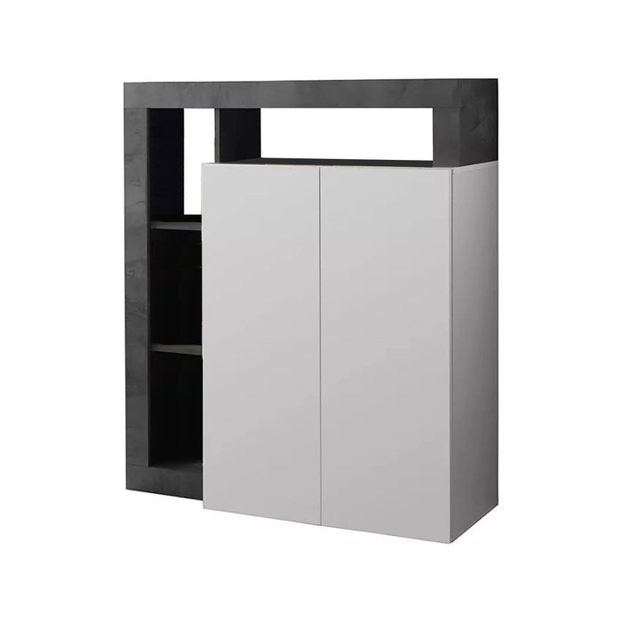 Credenza Smeraldo, Buffet da soggiorno, Madia da salotto, Dispensa da cucina, Made in Italy, 108x42 h127 cm, Bianco lucido e Ardesia