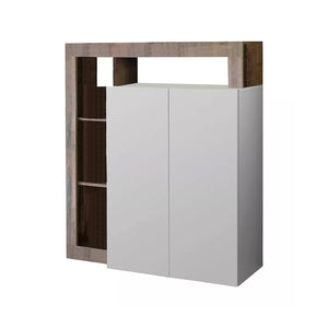 Credenza 0, Madia moderna a 2 ante e vani a giorno, Mobile portaoggetti con ripiani, Buffet da cucina,Made in Italy, cm 108x42h127, Bianco e Pero