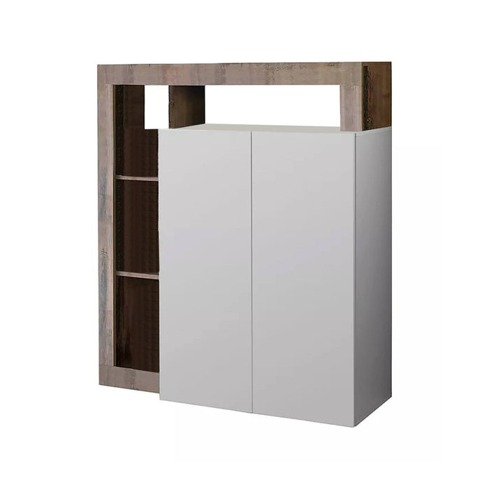Credenza 0, Madia moderna a 2 ante e vani a giorno, Mobile portaoggetti con ripiani, Buffet da cucina,Made in Italy, cm 108x42h127, Bianco e Pero
