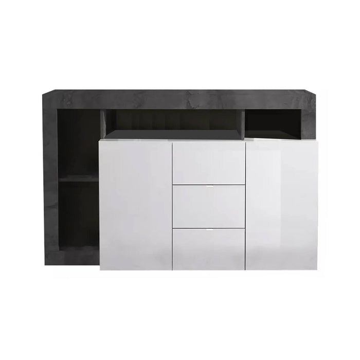 Credenza Atlantica, Buffet da soggiorno, Madia da salotto, Dispensa da cucina, Made in Italy, 146x42 h93 cm, Bianco lucido e Ardesia