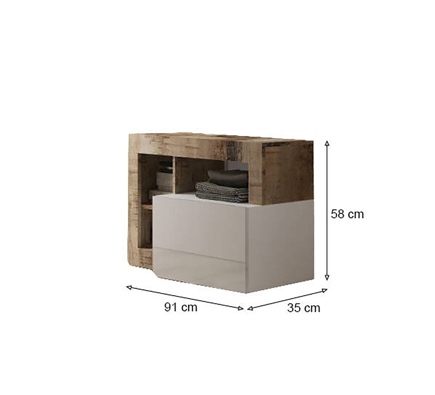 Scarpiera Adonide, Mobile portascarpe, Armadio da ingresso multiuso, Mobiletto per calzature, Made in Italy, 91x35 h58 cm, Bianco lucido e Acacia