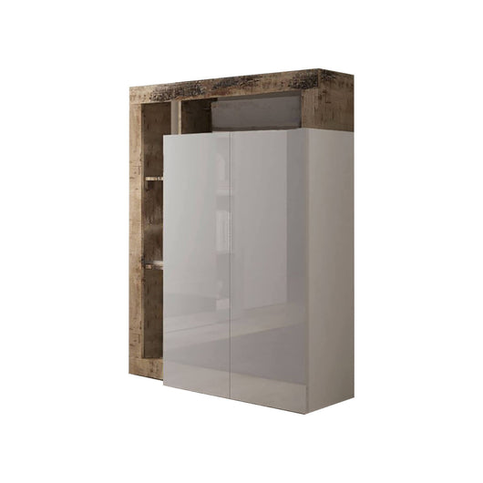 Armadio multiuso 2 ante Cipresso, Mobile multifunzionale, Mobiletto scarpiera, Porta scarpe, Made in Italy, 78x35 h116 cm, Bianco lucido e Rovere