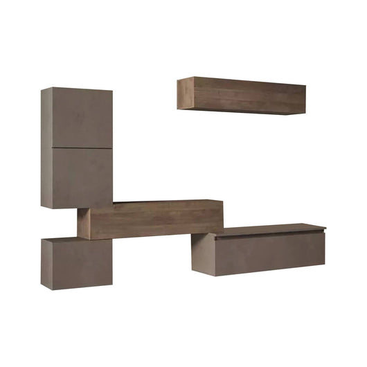 Parete attrezzata Nana, Composizione soggiorno, Mobile salotto multiuso, Armadio porta TV, Made in Italy, 290x40 h190 cm, Bronzo e Noce