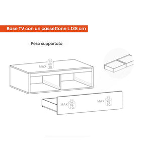 Parete attrezzata Hilaire, Composizione soggiorno, Mobile salotto multiuso, Armadio porta TV, Made in Italy, 276x40 h190 cm, Bronzo e Noce