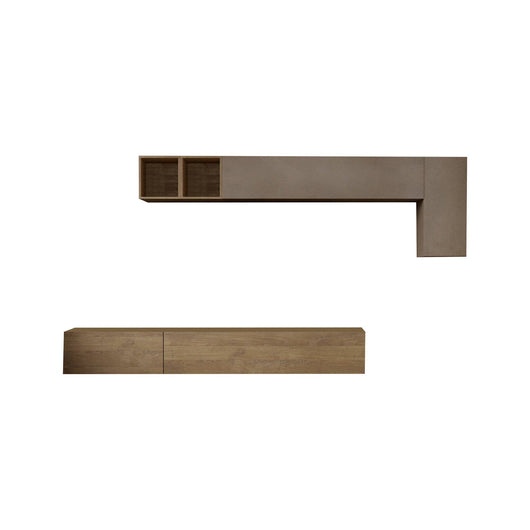 Parete attrezzata Barumini, Composizione soggiorno, Mobile salotto multiuso, Armadio porta TV, Made in Italy, 276x30 h180 cm, Bronzo e Noce