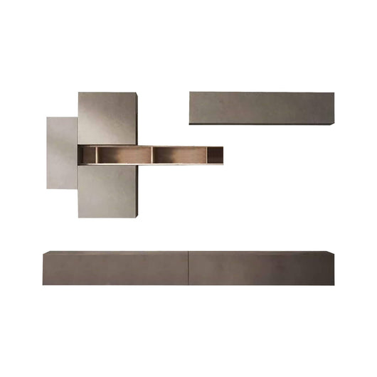 Parete attrezzata Nate, Composizione soggiorno, Mobile salotto multiuso, Armadio porta TV, Made in Italy, 276x30 h210 cm, Bronzo e Grigio