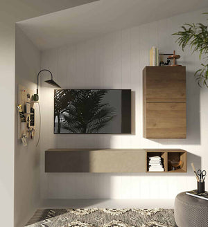 Parete attrezzata Humberto, Composizione soggiorno, Mobile salotto multiuso, Armadio porta TV, Made in Italy, 194x30 h160 cm, Noce e Grigio