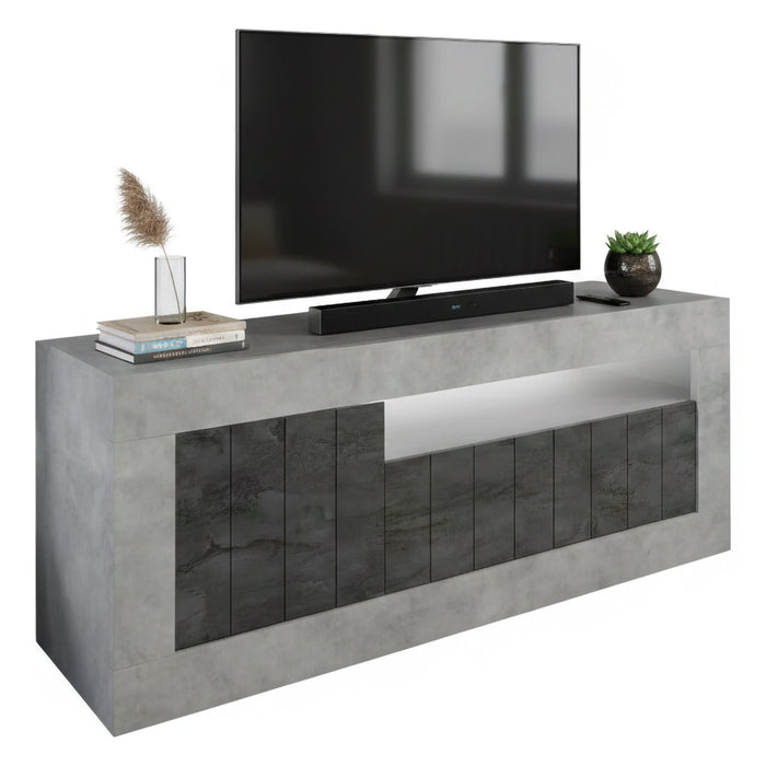 Mobile porta TV Iole, Credenza da soggiorno, Armadio basso per TV, Base parete attrezzata, Made in Italy, 138x42 h56 cm, Cemento e Ardesia