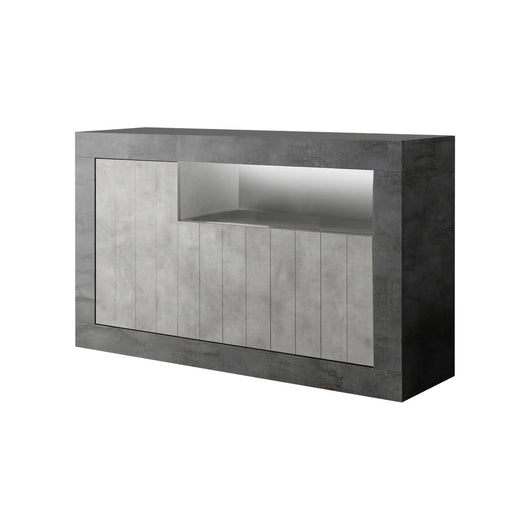 Credenza Dolphin, Buffet da soggiorno, Madia da salotto, Dispensa da cucina, Made in Italy, 138x42 h86 cm, Ardesia e Cemento