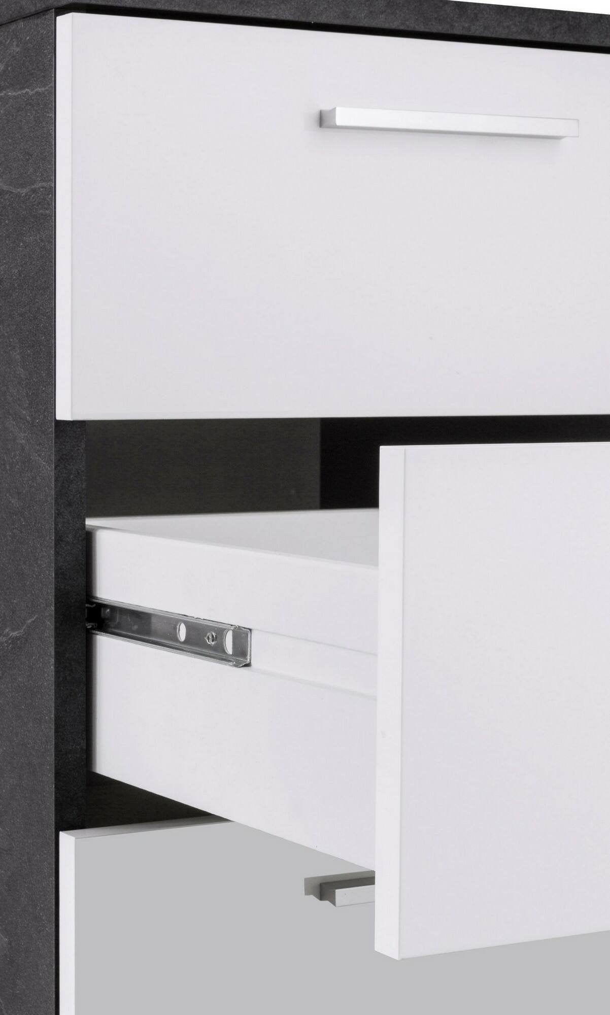 Scrivania Abisse, Scrittoio lineare, Scrivania ufficio multiuso, Scrivania salvaspazio multi posizione, 160x60h75 cm, Bianco e Ardesia