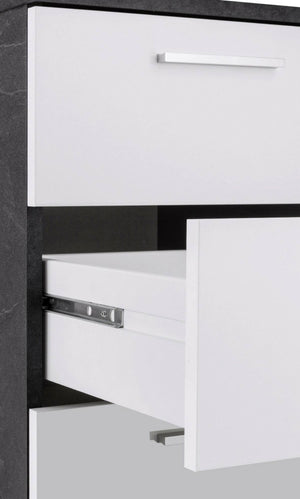 Scrivania Abisse, Scrittoio lineare, Scrivania ufficio multiuso, Scrivania salvaspazio multi posizione, 160x60h75 cm, Bianco e Ardesia