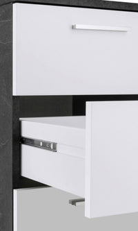 Scrivania Flaminia, Scrittoio con sopralzo, Scrivania ufficio multiuso, Scrivania salvaspazio multi posizione, 160x60h90 cm, Bianco e Ardesia