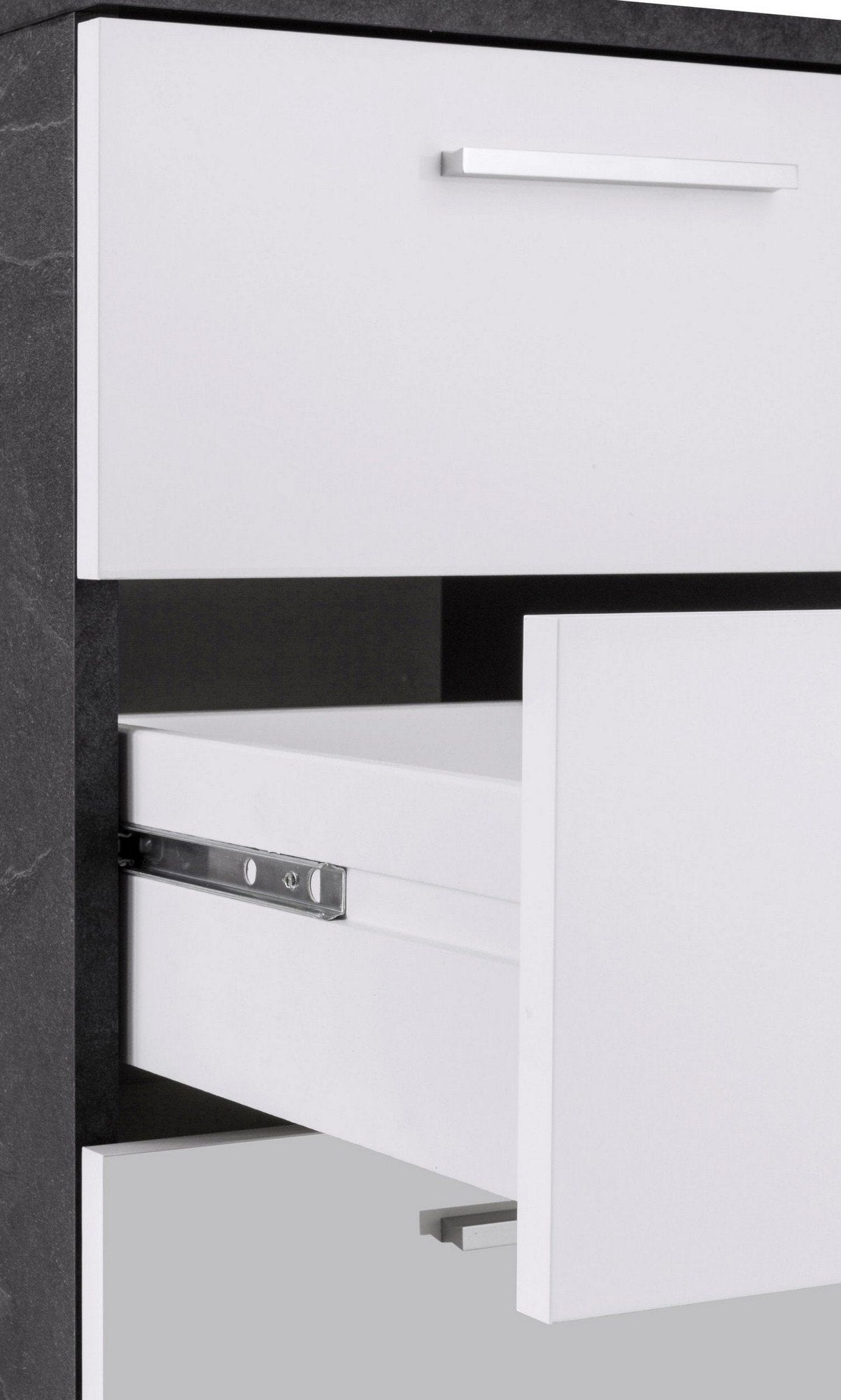 Scrivania Leonilda, Scrittoio angolare con sopralzo, Scrivania ufficio multiuso, 180x90h160 cm, Bianco e Ardesia