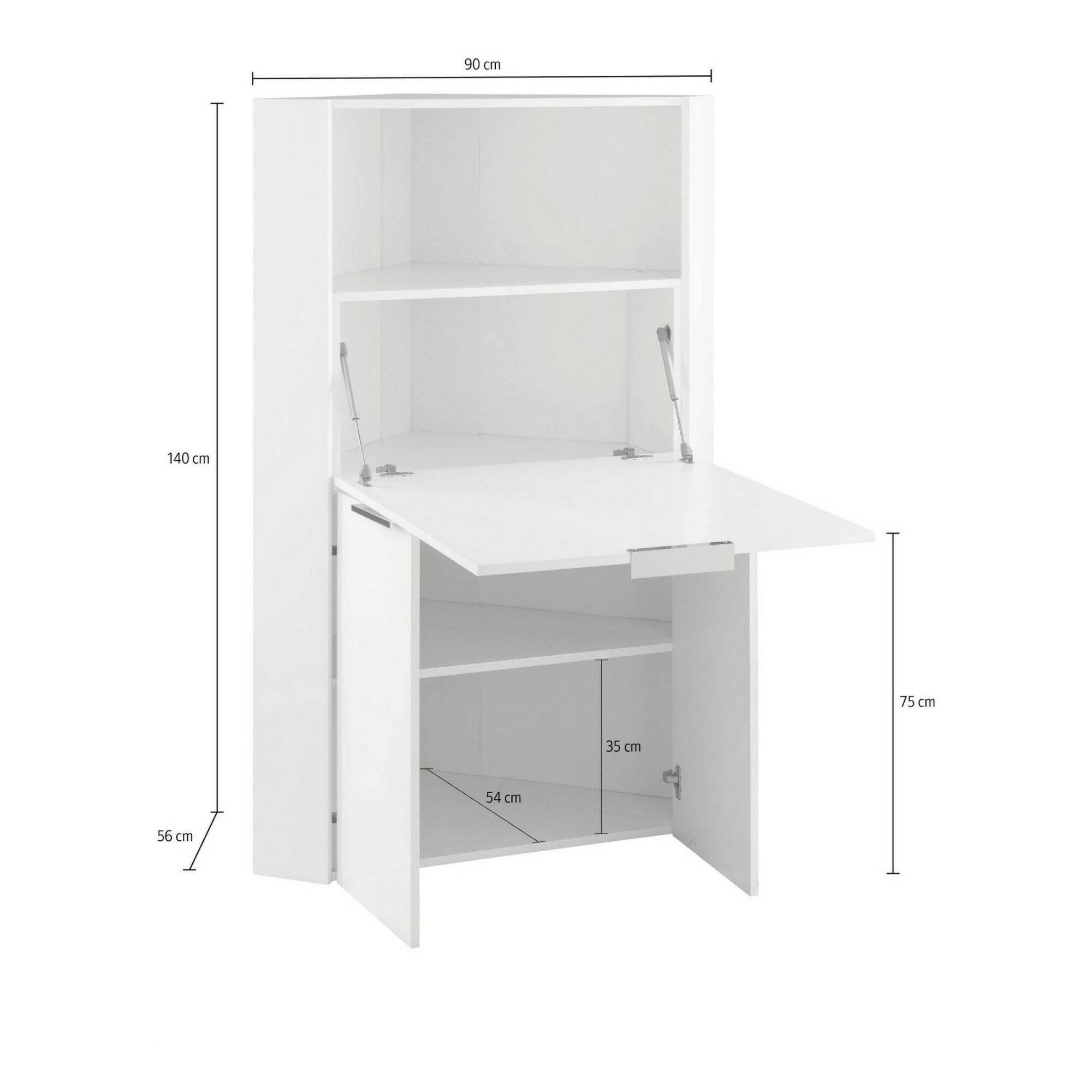 Scrivania Akiro, Mobile ad angolo con scaffali e piano da lavoro, Tavolo multiuso per ufficio, Scrivania salvaspazio, 100% Made in Italy, cm 70x57h140, Bianco e Ardesia