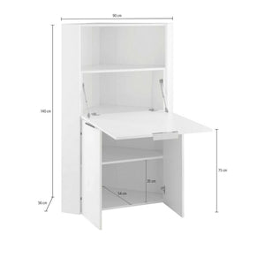 Scrivania Akiro, Mobile ad angolo con scaffali e piano da lavoro, Tavolo multiuso per ufficio, Scrivania salvaspazio, 100% Made in Italy, cm 70x57h140, Bianco e Ardesia