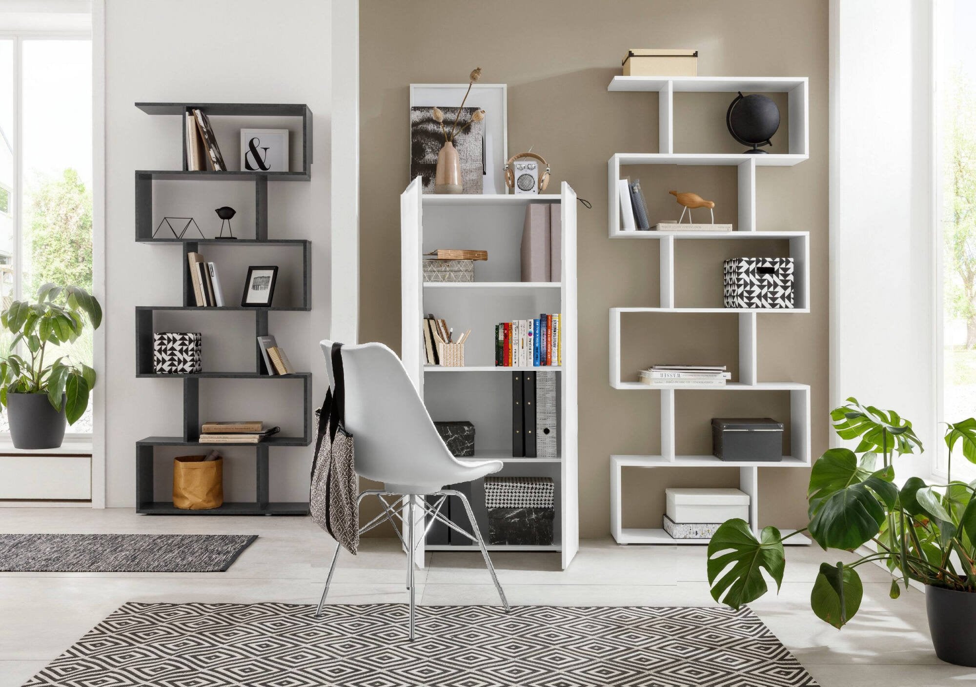 Libreria Donatella, Mobile portalibri con 4 vani, Biblioteca, 70x35h140 cm, Bianco