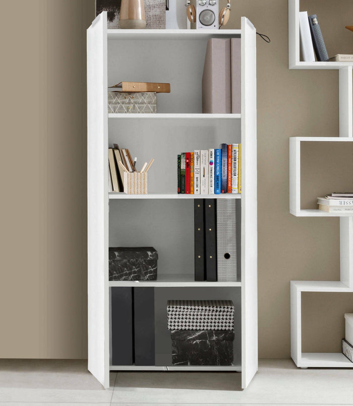 Libreria Donatella, Mobile portalibri con 4 vani, Biblioteca, 70x35h140 cm, Bianco