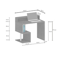 Scrivania Eva, Scrittoio lineare con ripiani portaoggetti, Scrivania ufficio multiuso con sopralzo, 100x50h93 cm, Bianco