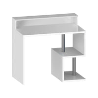 Scrivania Eva, Scrittoio lineare con ripiani portaoggetti, Scrivania ufficio multiuso con sopralzo, 100x50h93 cm, Bianco