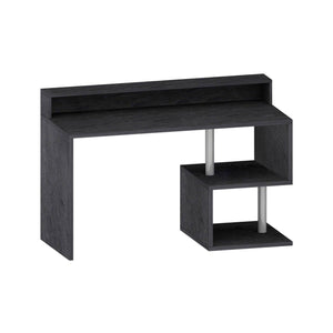 Scrivania Kobenhavn, Scrittoio lineare con ripiani portaoggetti, Scrivania ufficio multiuso con sopralzo, 140x60h93 cm, Ardesia