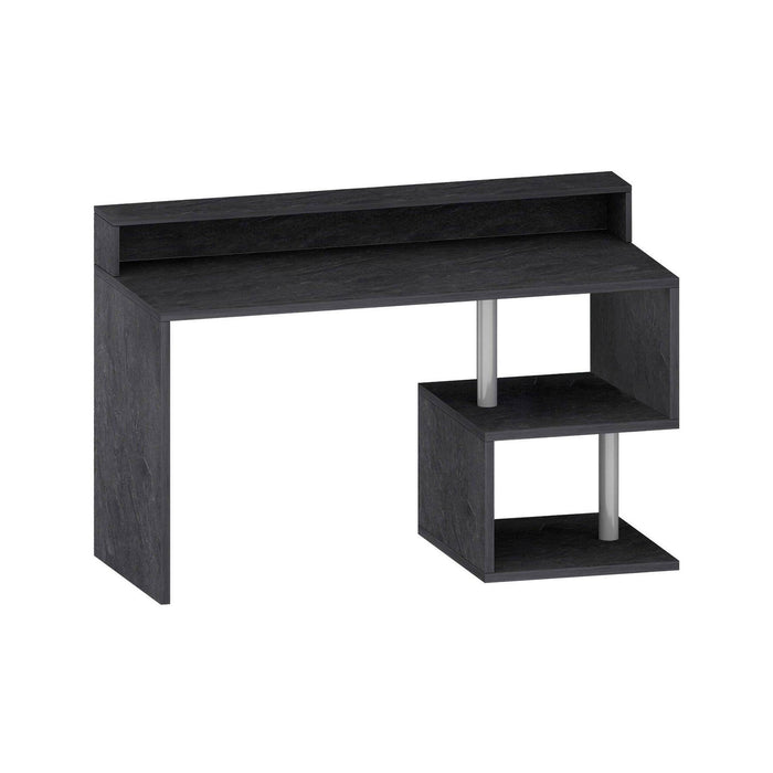 Scrivania Kobenhavn, Scrittoio lineare con ripiani portaoggetti, Scrivania ufficio multiuso con sopralzo, 140x60h93 cm, Ardesia