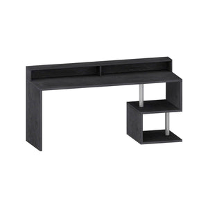 Scrivania Aurigo, Scrittoio lineare con ripiani portaoggetti, Scrivania ufficio multiuso con sopralzo, 180x92,5h60 cm, Ardesia