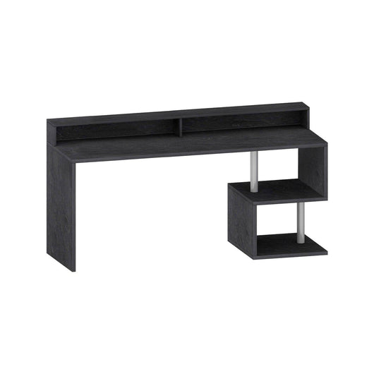 Scrivania Aurigo, Scrittoio lineare con ripiani portaoggetti, Scrivania ufficio multiuso con sopralzo, 180x92,5h60 cm, Ardesia