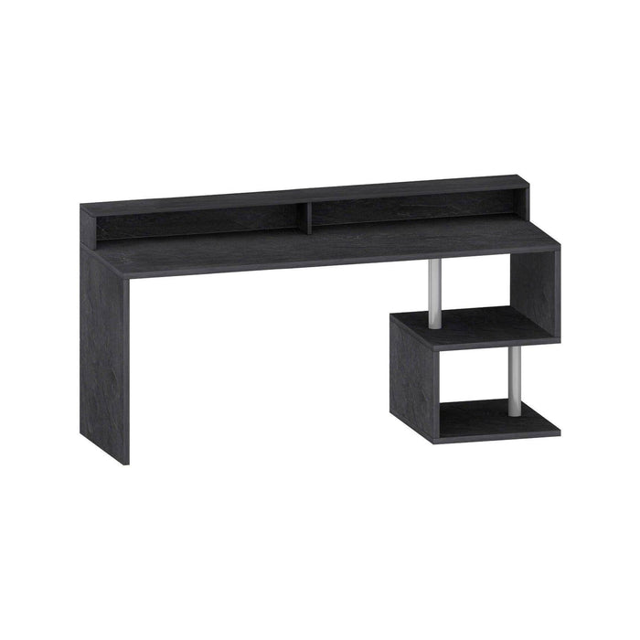 Scrivania Aurigo, Scrittoio lineare con ripiani portaoggetti, Scrivania ufficio multiuso con sopralzo, 180x92,5h60 cm, Ardesia