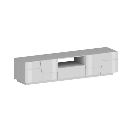 Mobile porta TV Maestrale, Credenza bassa da soggiorno con 4 ante e 1 cassetto, Base porta TV, 220x44h46 cm, Bianco lucido