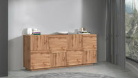 Credenza Arda, Buffet da soggiorno, Madia da salotto moderna con 4 ante, 200x44h86 cm, Rovere