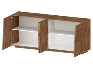 Credenza Arda, Buffet da soggiorno, Madia da salotto moderna con 4 ante, 200x44h86 cm, Rovere