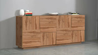 Credenza Arda, Buffet da soggiorno, Madia da salotto moderna con 4 ante, 200x44h86 cm, Rovere