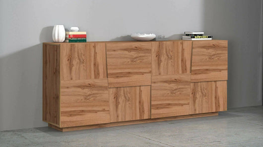 Credenza Arda, Buffet da soggiorno, Madia da salotto moderna con 4 ante, 200x44h86 cm, Rovere