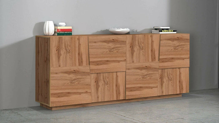 Credenza Arda, Buffet da soggiorno, Madia da salotto moderna con 4 ante, 200x44h86 cm, Rovere