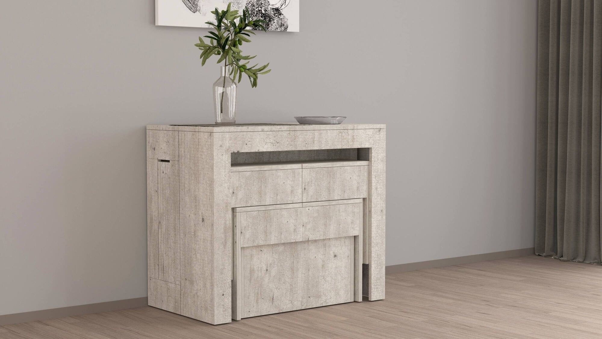 Panca Quedan, Set di 2 sedute per tavolo da pranzo, Panche allungabili, 290x25h45 cm, Cemento