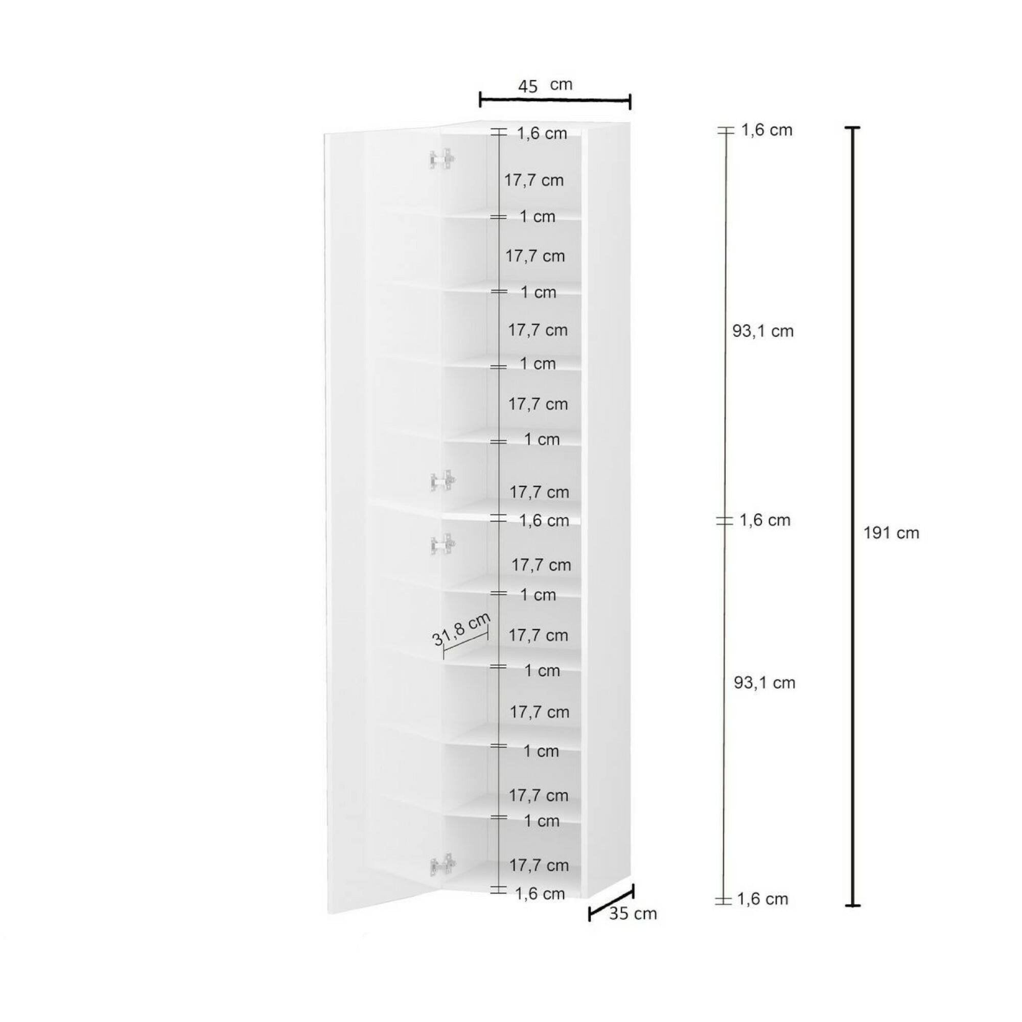 Armadio Multiuso 1 Bassiano, Mobile multiuso a 1 anta, Guardaroba multifunzione, 45x35h190 cm, Bianco