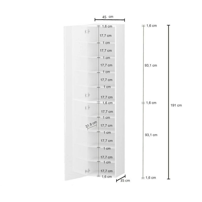 Armadio Multiuso 1 Bassiano, Mobile multiuso a 1 anta, Guardaroba multifunzione, 45x35h190 cm, Bianco