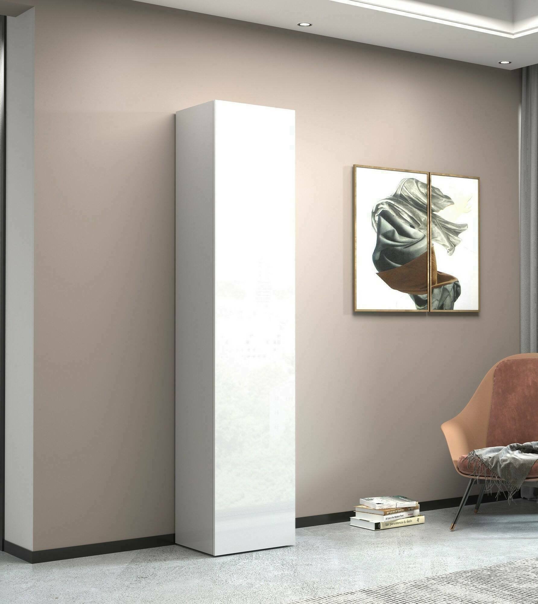 Armadio Multiuso 1 Bassiano, Mobile multiuso a 1 anta, Guardaroba multifunzione, 45x35h190 cm, Bianco