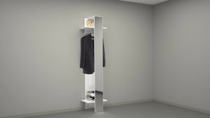 Mobile da ingresso Maura, Armadietto multifunzione, Appendiabiti da parete con specchio, 50x35h190 cm, Bianco