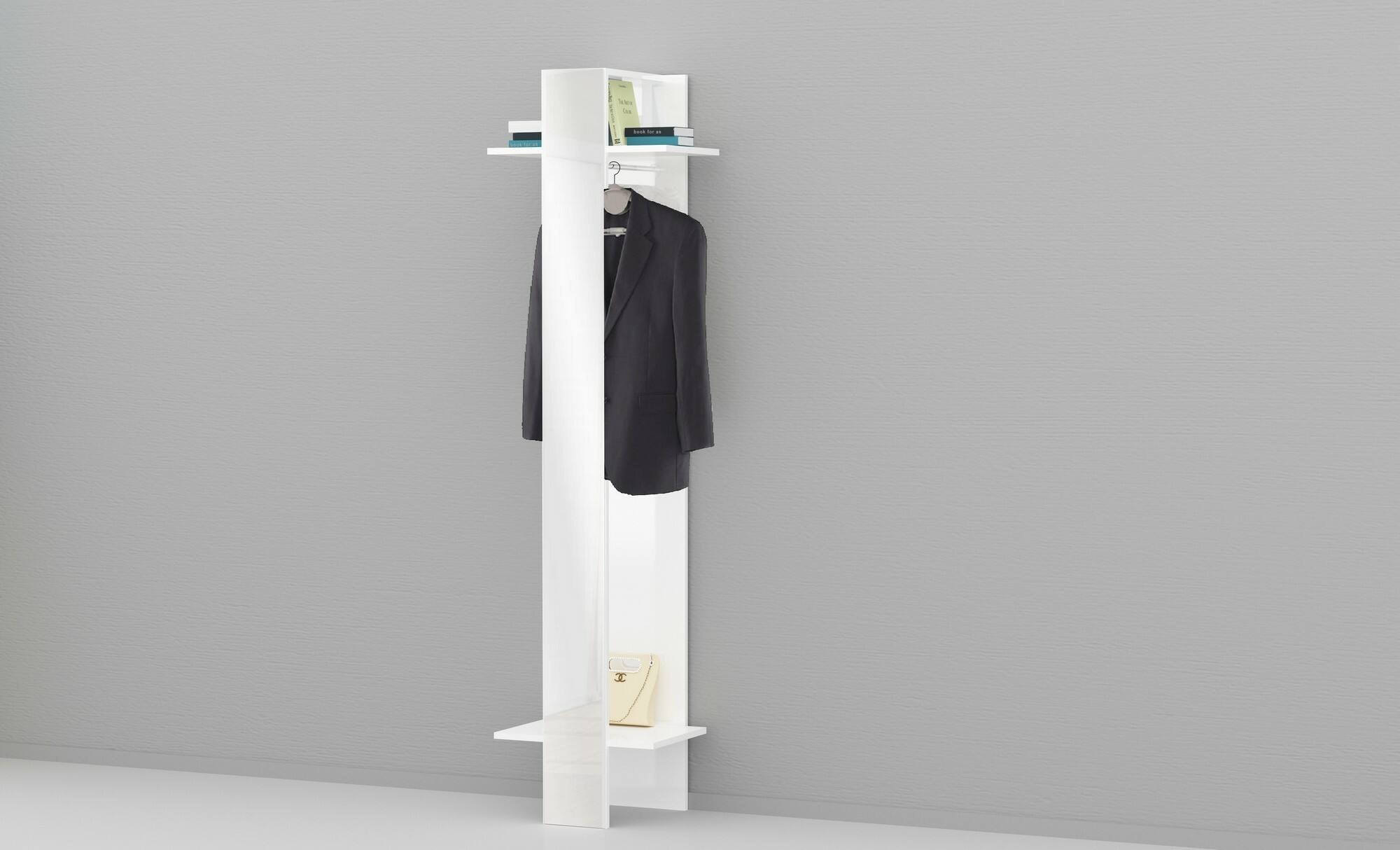 Mobile da ingresso Maura, Armadietto multifunzione, Appendiabiti da parete con specchio, 50x35h190 cm, Bianco