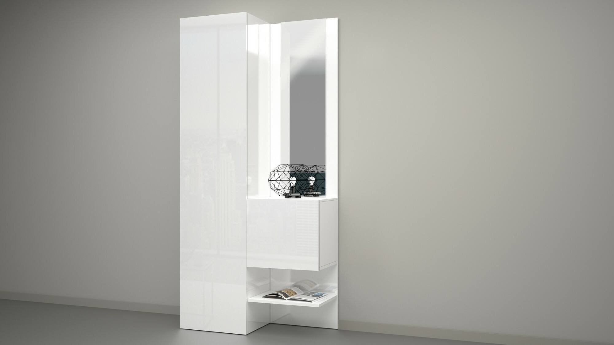 Mobile da ingresso Bauladu, Armadietto multifunzione a 2 ante, Mobile multiuso con specchio, 90x35h190 cm, Bianco
