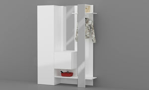 Mobile da ingresso Arabelle, Armadietto multifunzione a 2 ante, Appendiabiti da parete con 2 specchi, 140x35h190 cm, Bianco