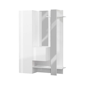 Mobile da ingresso Arabelle, Armadietto multifunzione a 2 ante, Appendiabiti da parete con 2 specchi, 140x35h190 cm, Bianco
